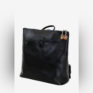 Classic Black Leather Backpack Tote - Women's Backpack